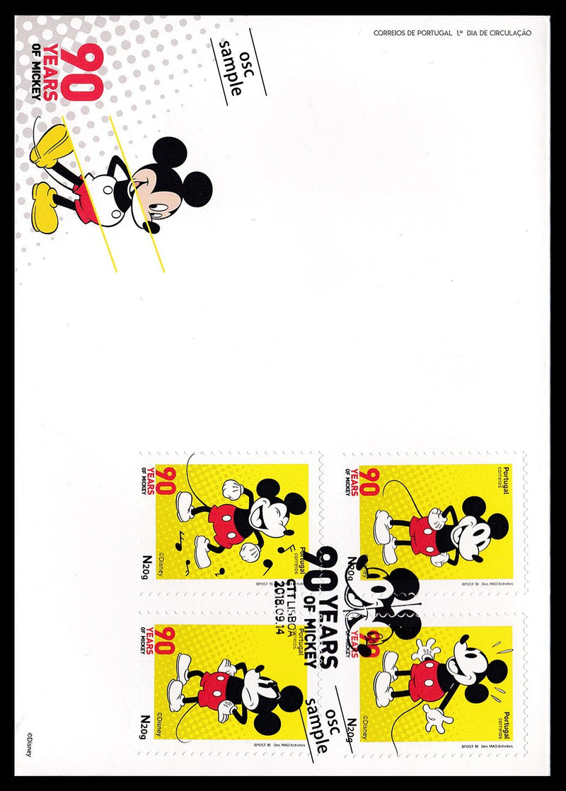 【First day cover】Mickey Mouse's 90th Anniversary (Portugal exclusive)